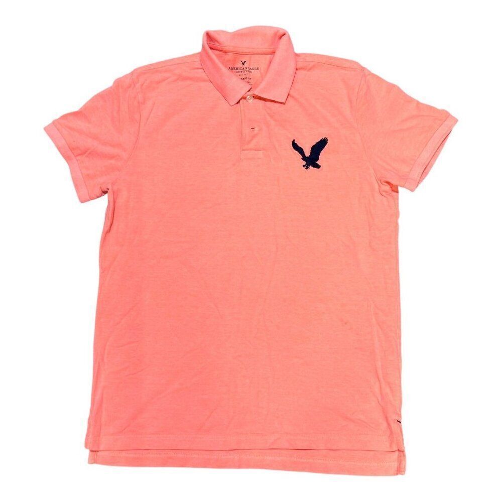 American Eagle Outfitters Classic Fit Polo Shirt Coral M Embroidered Large Logo